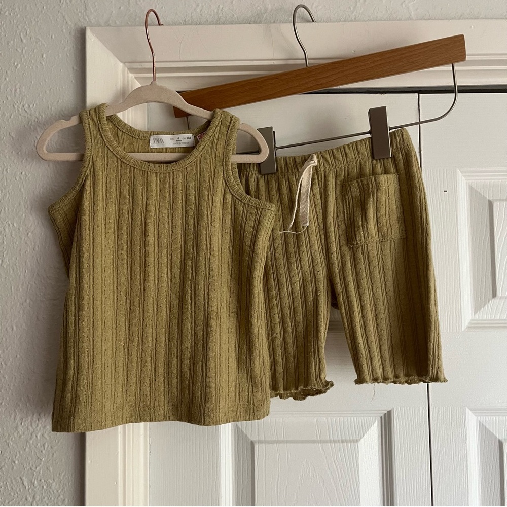 Zara Timeless Collection Ribbed Knit Tank and Shorts Set